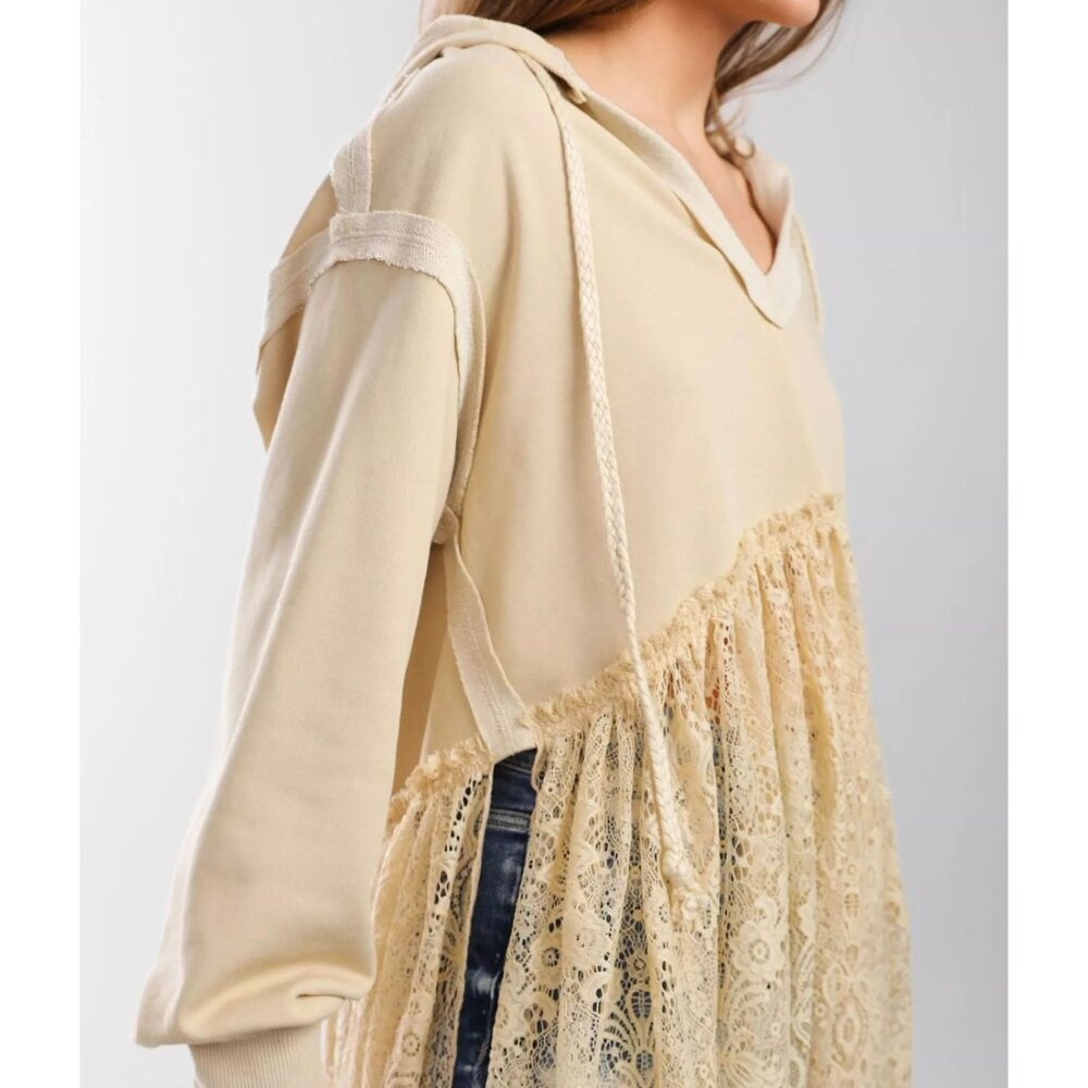 GIMMICKS French Terry Pullover Hoodie Cream sz L Women's - Picture 5 of 10